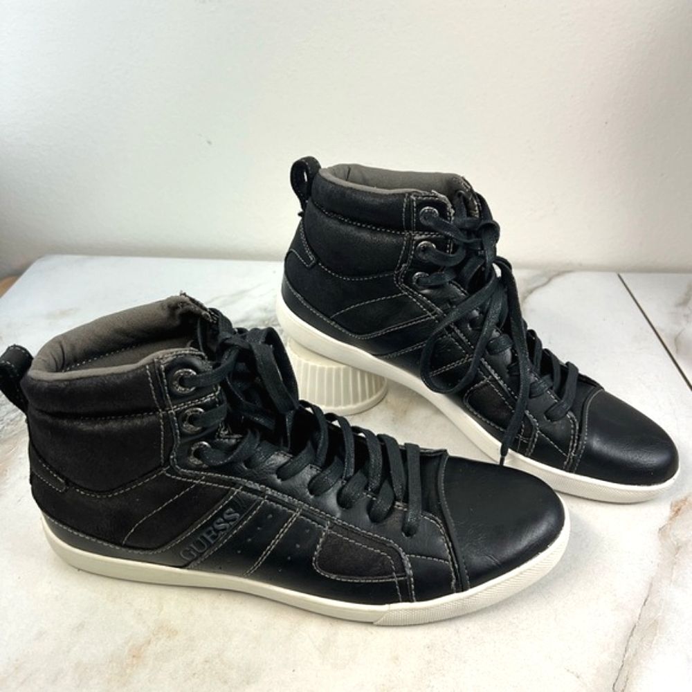 Guess Men's Jeralde Black Faux Leather Suede High Top Sneakers, Sz 10